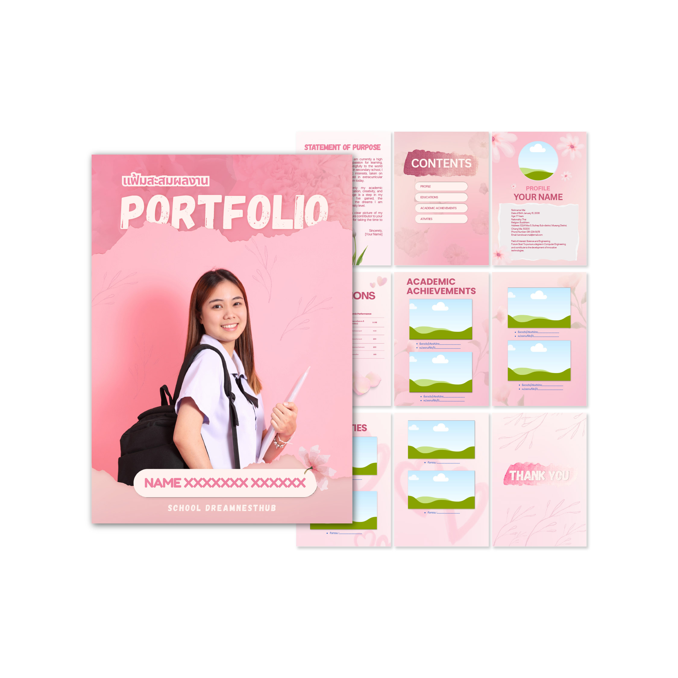 เทมเพลต Portfolio Canva โทนชมพูหวาน