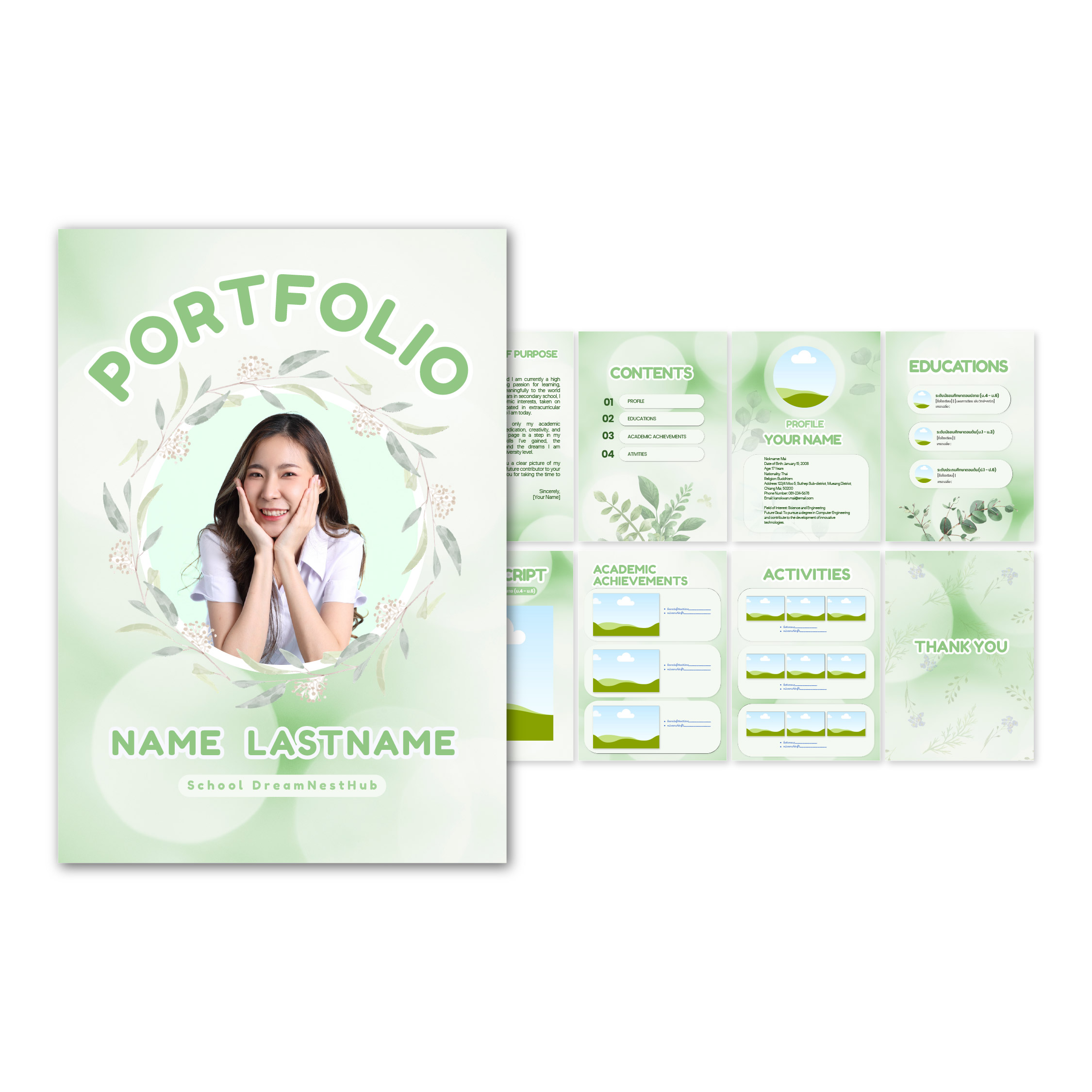 เทมเพลต Portfolio Canva โทนเขียวธรรมชาติ